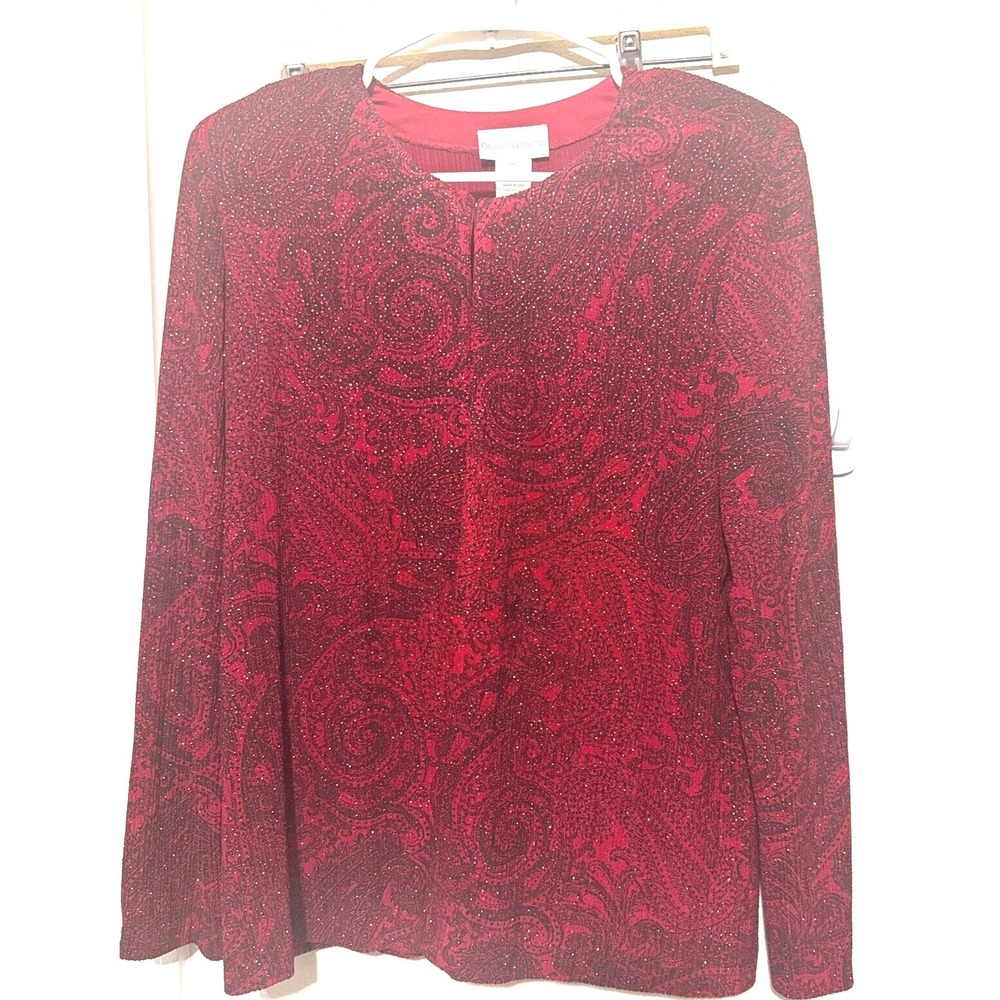 Drapers & Damons Petites Red Paisley Glitter Jacket cardigan PXL Holiday Festive